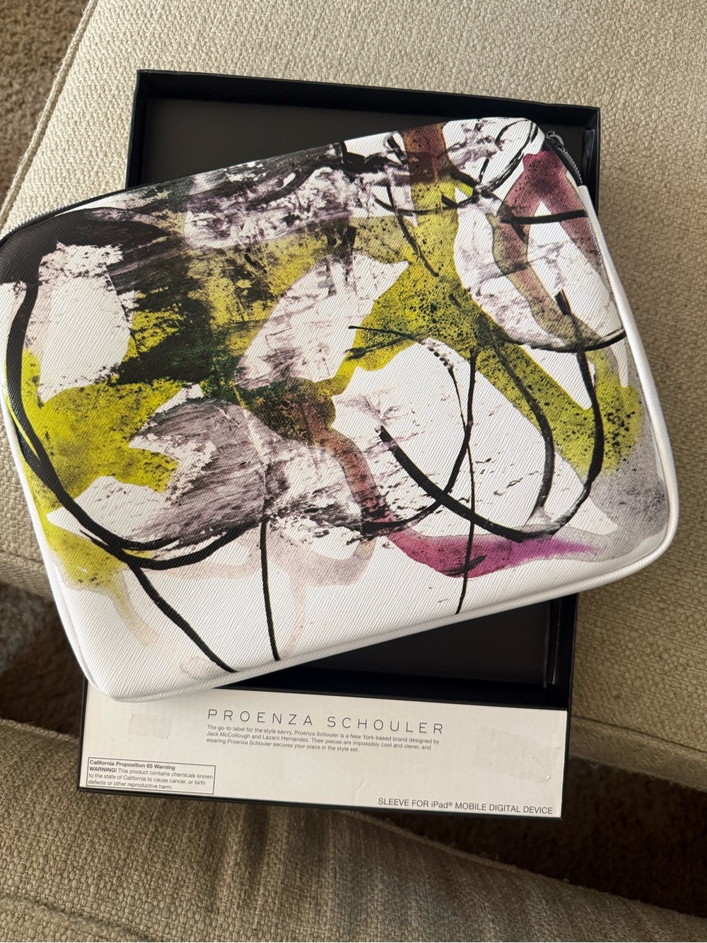 Proenza Schouler White Sleeve with Yellow, Pink and Black Abstract Print